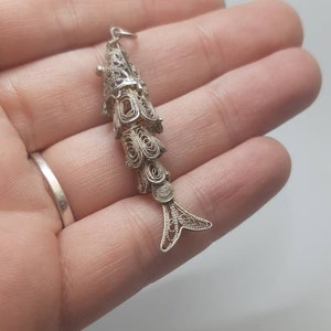 Antique Articulated Filigree Fish Silver Charm Pendant