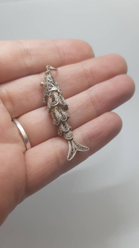 Vintage Articulated Filigree Fish Silver Charm Pendant Etsy