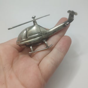 Vintage 800 Silver Helicopter Miniature with Moving Rotor