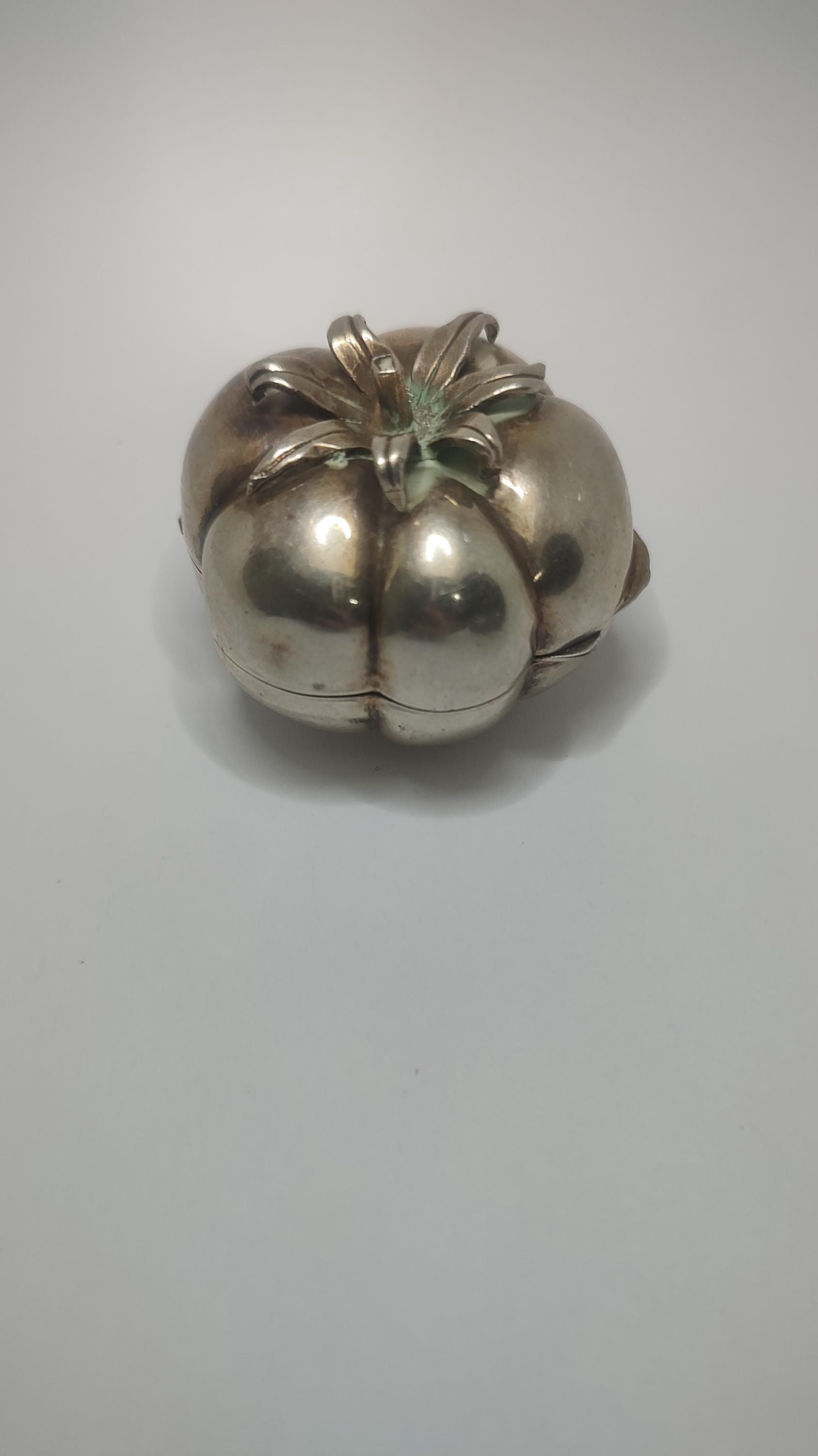 Antique Italian 800 Silver Tomato Box: Casamonti Fulvio, Gilded
