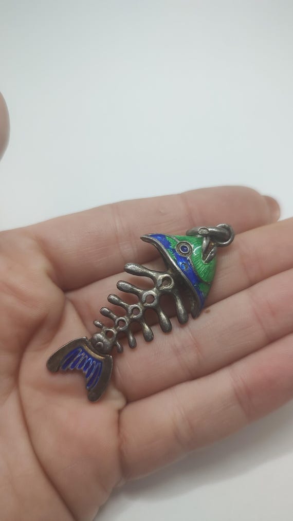 Antique Solid silver articulated Fishbone Cloison… - image 3