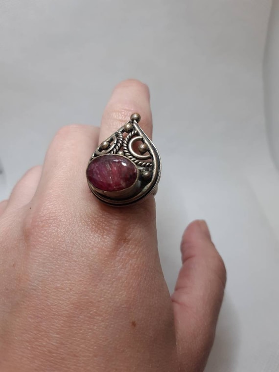 Old Silver Ring,Raw Ruby Ring,Large size silver ri