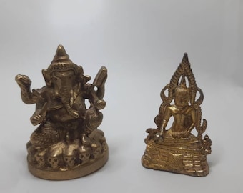 Conjunto de estatuillas de dioses hindúes de latón vintage, dios Ganesha de latón macizo.