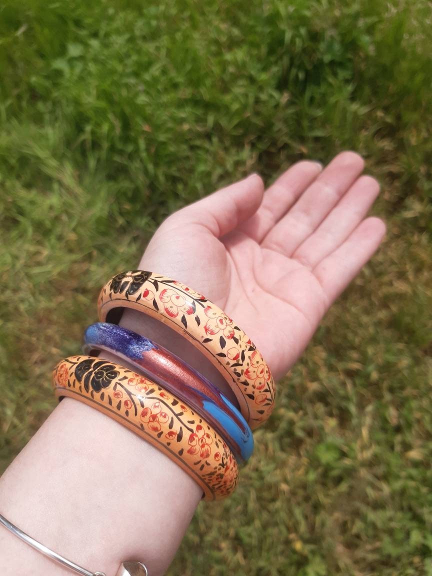 3 Wood Bangle Braceletvintage Bangle Bracelet Etsy