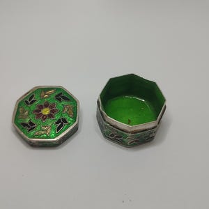 Vintage Floral Enamel Sterling Silver Pill Box
