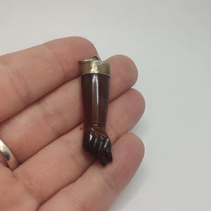 Antique Banded Agate Figa Hand: Sterling Silver Amulet Charm