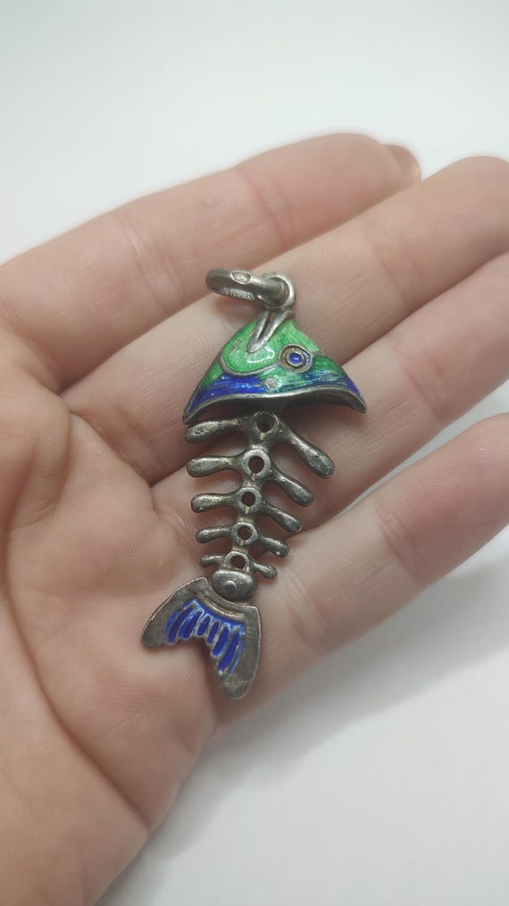 Antique Solid silver articulated Fishbone Cloison… - image 1