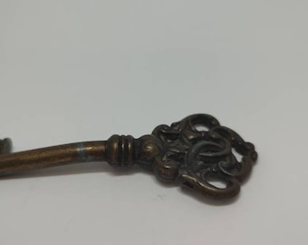 Antique French Brass Ornate Key: Collectible Pendant (80mm)