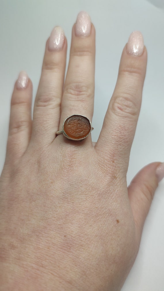 Antique carnelian intaglio ring,Middle Eastern sil