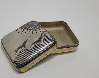 Rare antique Russian silver Niello pill box case