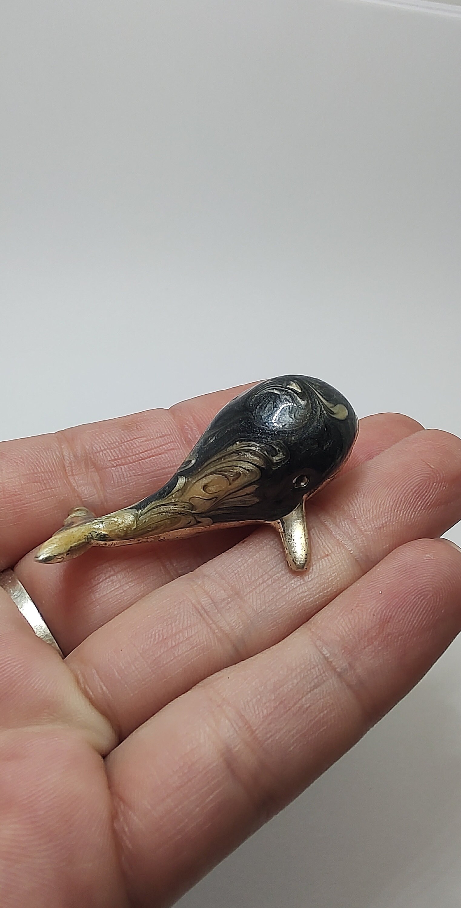 Sterling Silver Enameled Whale Miniature Figurine