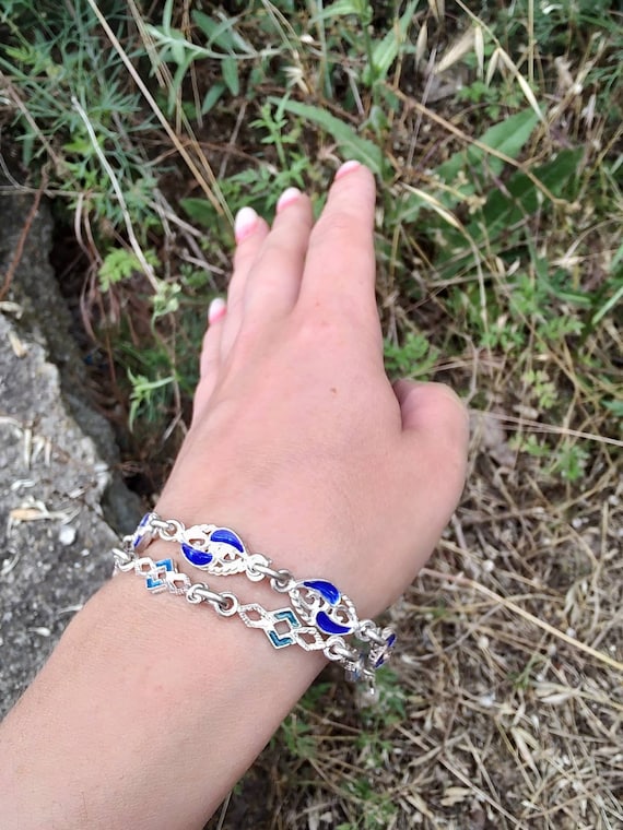 2 Hallmarked silver Italian bracelet,blue enamel … - image 3