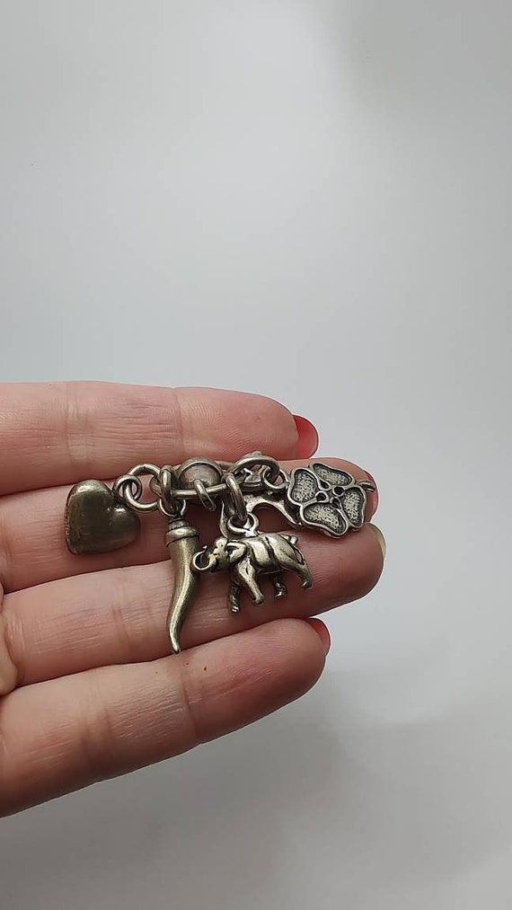 Antique Solid Silver Luck Charms Pendant: Clover,… - image 5