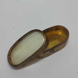 Antique solid Brass and shell snuff pill box,brass box