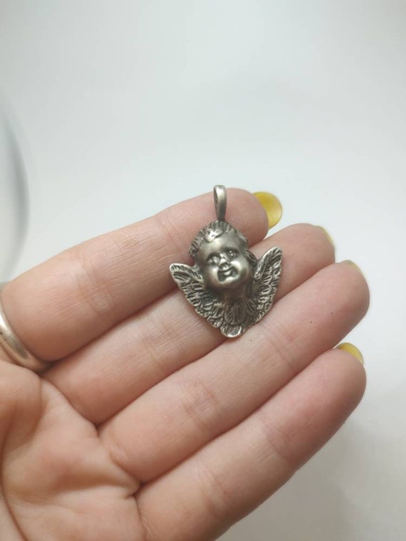 Signed Art Nouveau Cherub Angel pendant,Marked 800