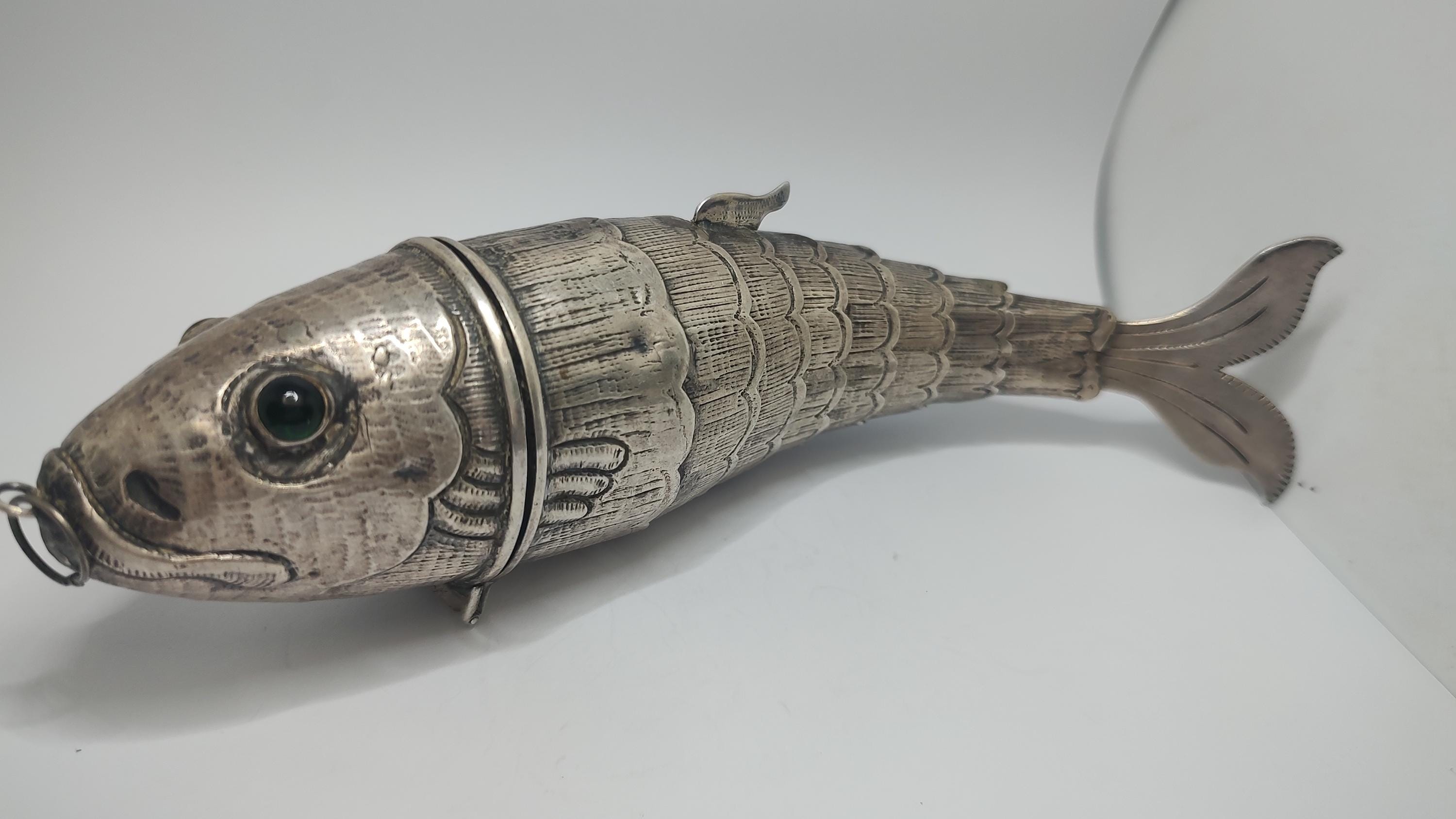 Antique Sterling Silver Articulated Fish Spice Box With Green Eyes - Etsy