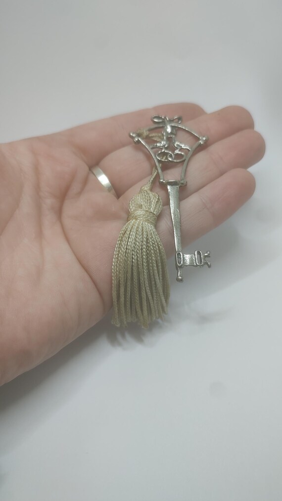 Signed large  key italian solid silver pendant Ke… - image 3