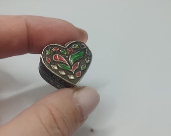 Pastillero vintage de plata de ley esmaltada con forma de corazón