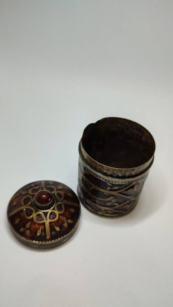 Antique Native american Solid Brass with gemstone… - image 5