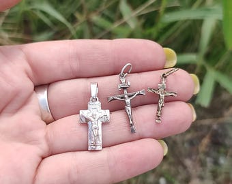 Lot de 3 pendentifs croix vintage en argent sterling, breloque croix 925