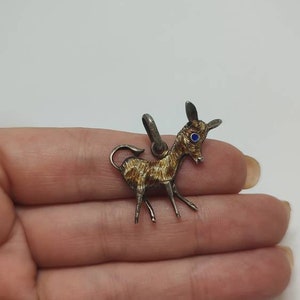 Rare Antique solid silver enameled donkey figurine pendant