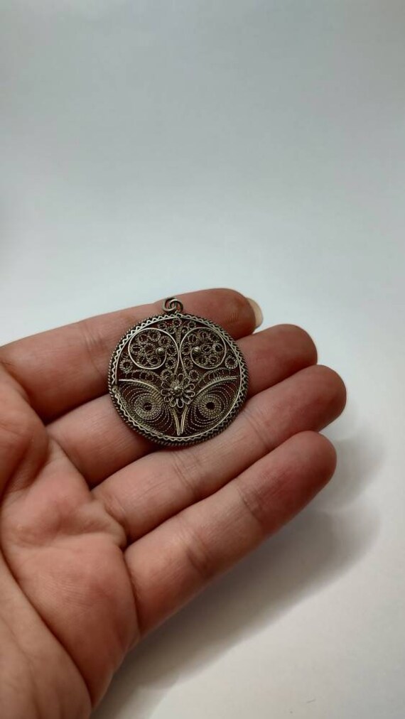 Pendentif Cœur En Argent Massif 925 Filigrané - Collier Mi-long, Occasion