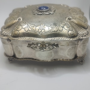 Antique Italian Sterling Silver Jewelry Box  800 Silver Lapis Lazuli Trinket Case  Handmade Milan Geca 1551MI Vintage Ring Holder