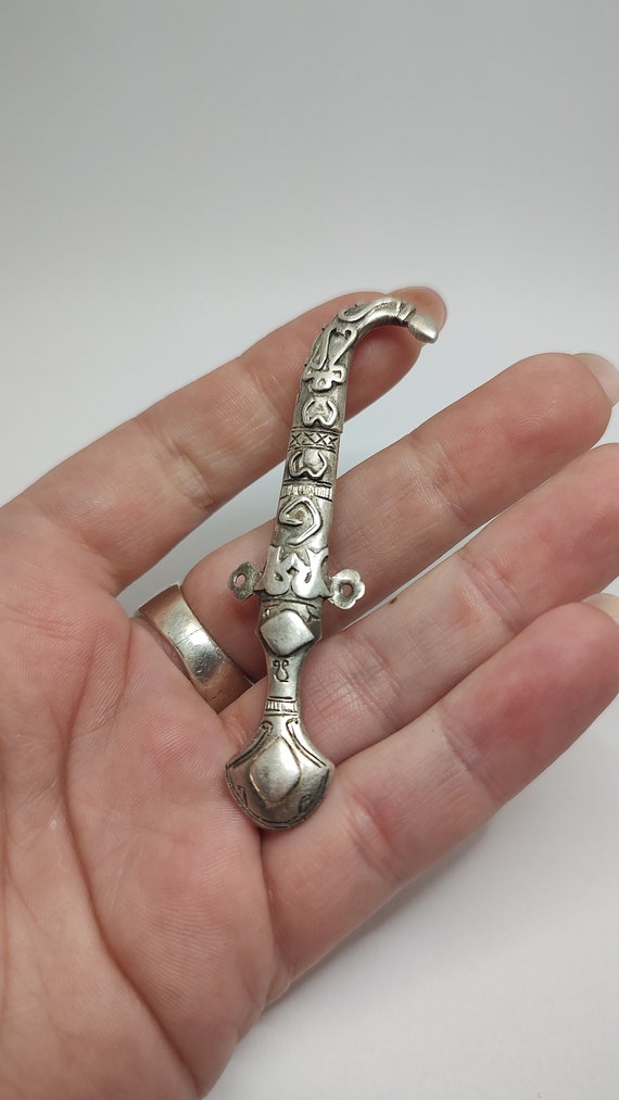 Antique  Solid Silver Dagger Sword Pin Brooch - image 5