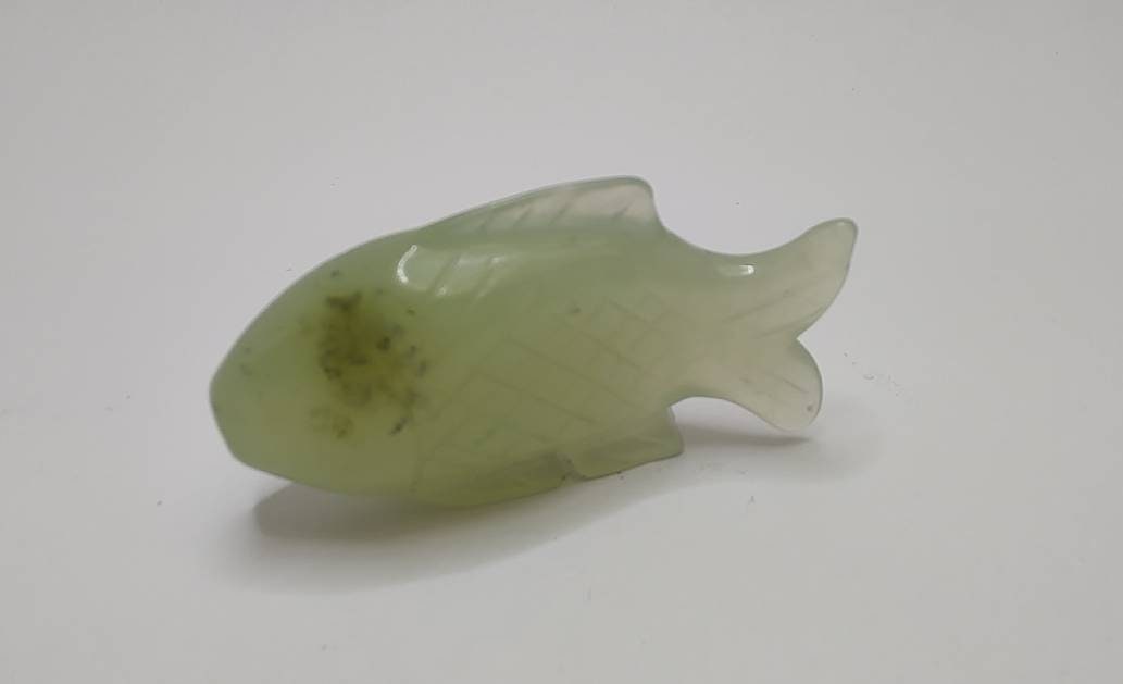 Hand Carved Jade Fish Statue Vintage Feng Shui Ornament