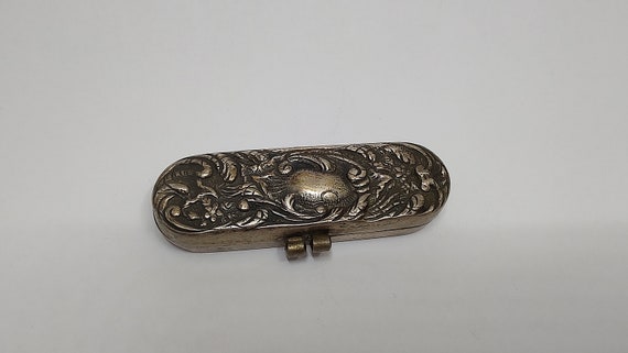 Art Nouveau Signed 800 silver pill  box,rare flor… - image 8