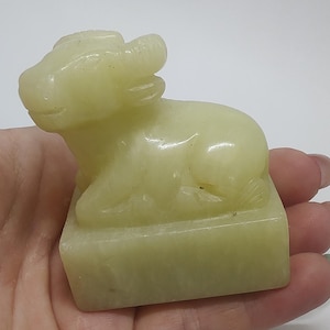 Hand Carved Chinese Jade Cow Bull Statue,Feng Shui For Strenght,Success,Prosperity,gemstone sculpture
