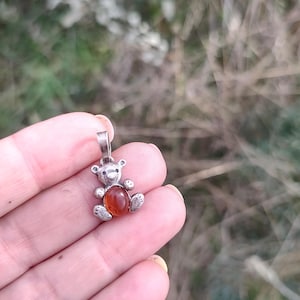Vintage silver bear charm ,sterling silver and  amber bear charm