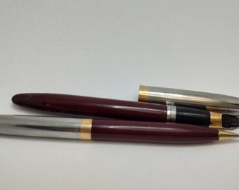 Vintage Sheaffer Fountain Pen Set: 14k Gold Nib, Retracting Pencil