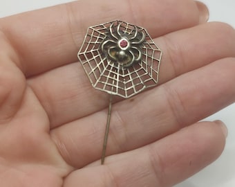 Broche de araña de diseño en plata de ley con sello distintivo, usado, broche de araña de plata 800