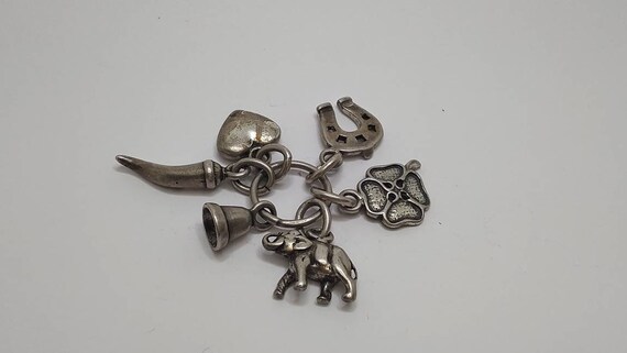 Antique Solid Silver Luck Charms Pendant: Clover,… - image 2