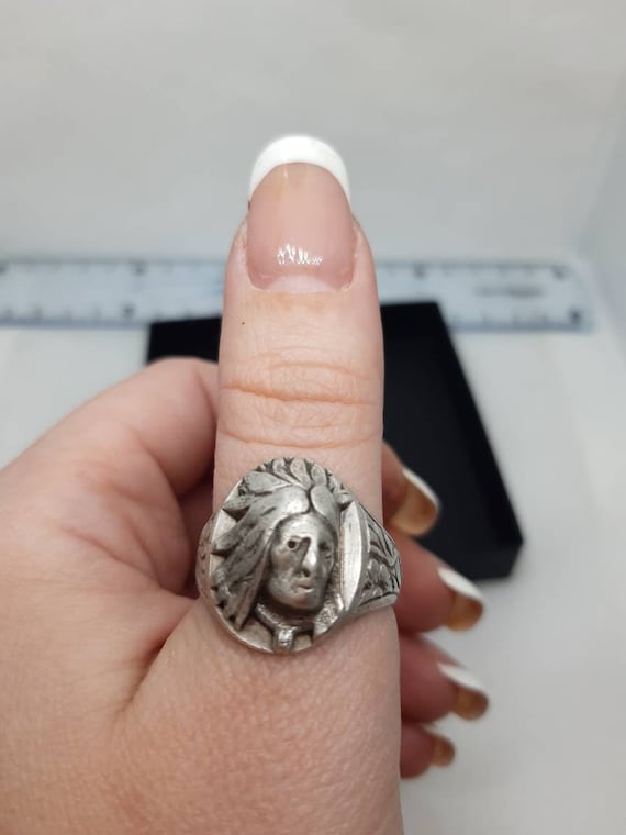 Rare OLd Antique sterling Ring,Indian head silver