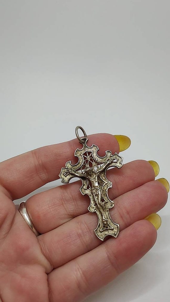 Antique Jesus cross sterling silver pendant,Antique S… Gem