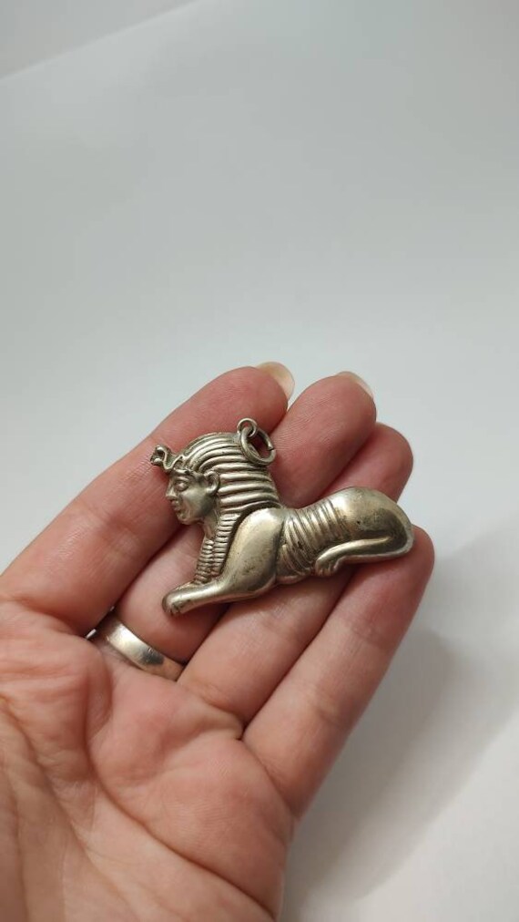 Vintage Egyptian Sphinx solid silver large pendant - image 2