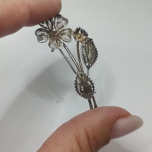 Antique 800 Silver Filigree Flower Brooch - Hallmarked