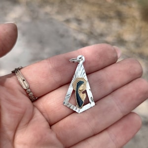 Antique 800 Silver Virgin Mary Pendant | Gold Washed Enamel Madonna Charm