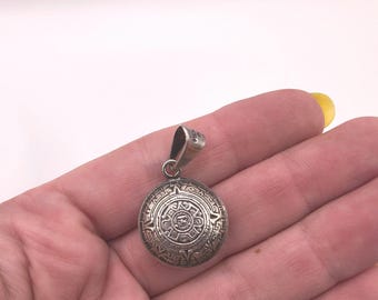 Vintage Mayan Aztec Calendar Sterling Silver Pendant charm made in Mexico