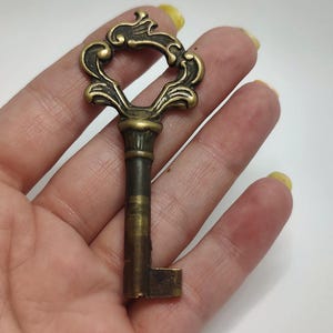 Antique French solid brass ornate key,collectable key,pendant brass key