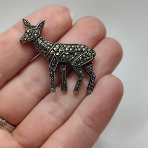 Vintage Deeer 925 Brooch ,sterling silver and marcasite animal deer  brooch
