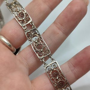 Antique Filigree Sterling Silver link bracelet,800 silver bracelet