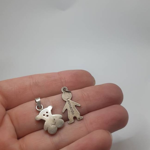 Set sterling silver bear and human figure charm