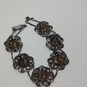 Antique Filigree Sterling Silver flower bracelet