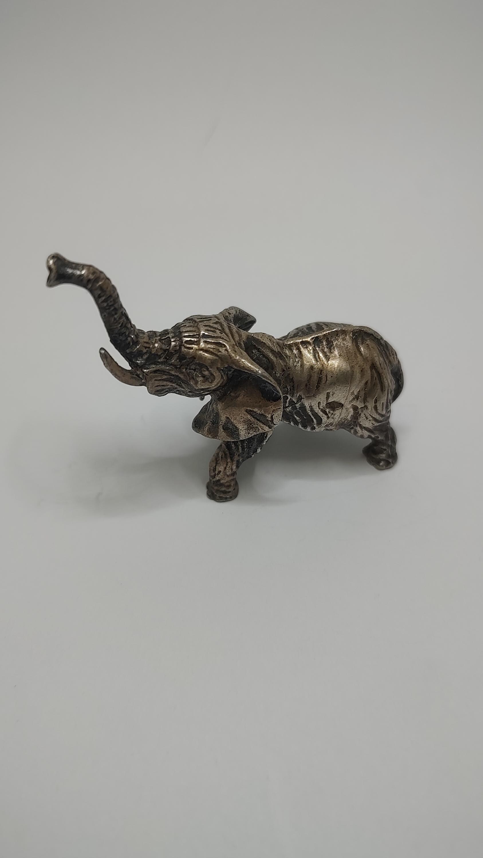 Vintage 800 Silver Elephant Statue Signed Solid Figurine