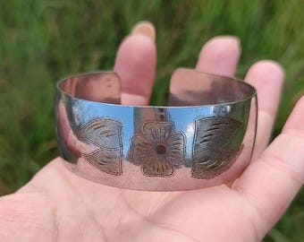 Vintage Sterling Silver Floral Cuff Bracelet - Italian Design