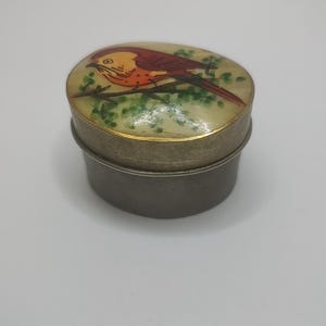 Rare Hand Painted on Shell Brid Brass pill box
