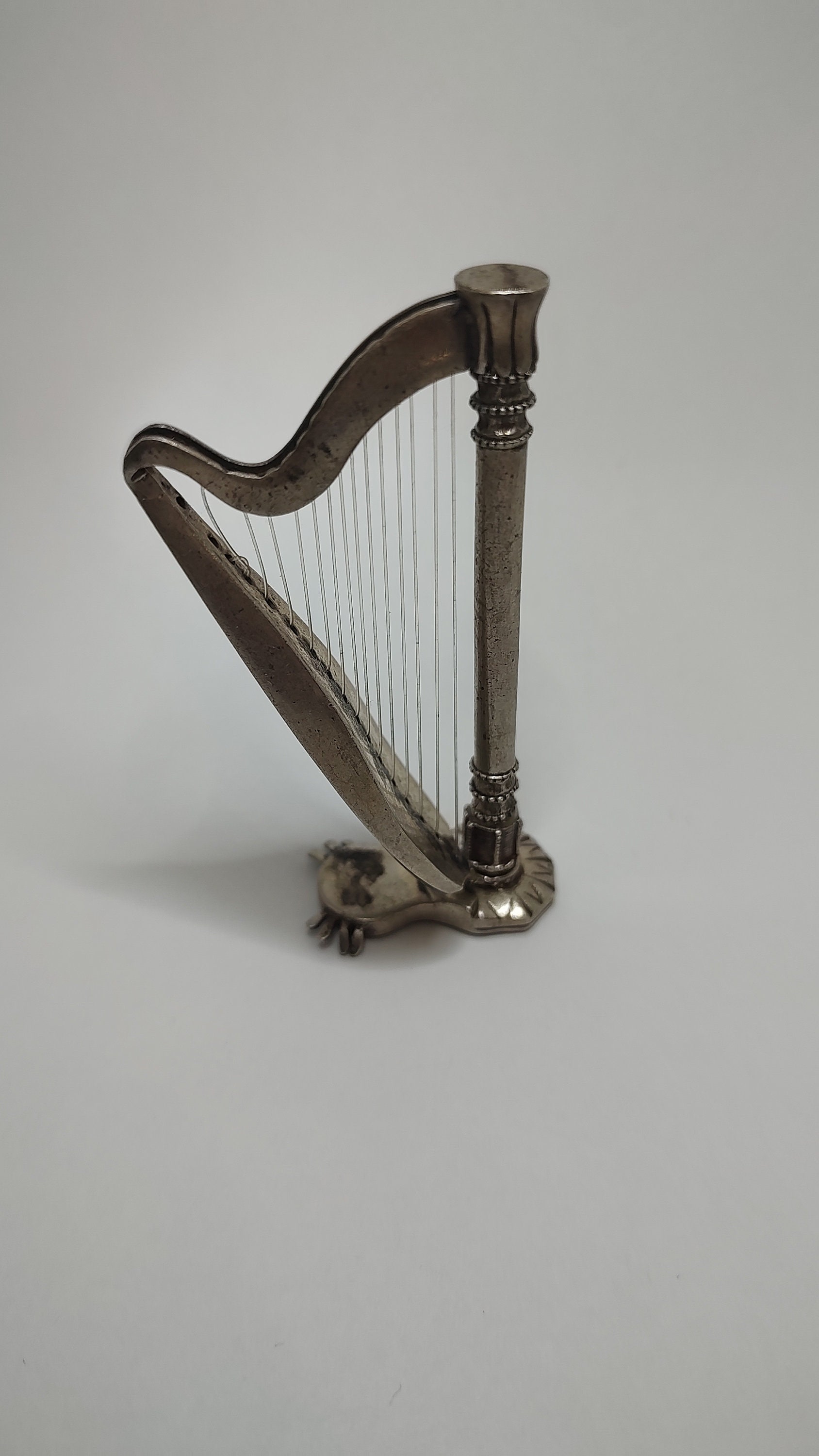 Vintage 800 solid Silver Miniature Harp,MENEGATTI F.LLI sterling silver harp